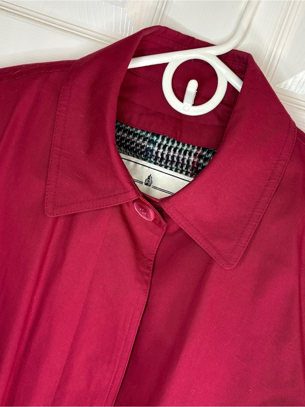Towne by London Fog Magenta Red Plaid Lined Trench Coat Size 10 Reg